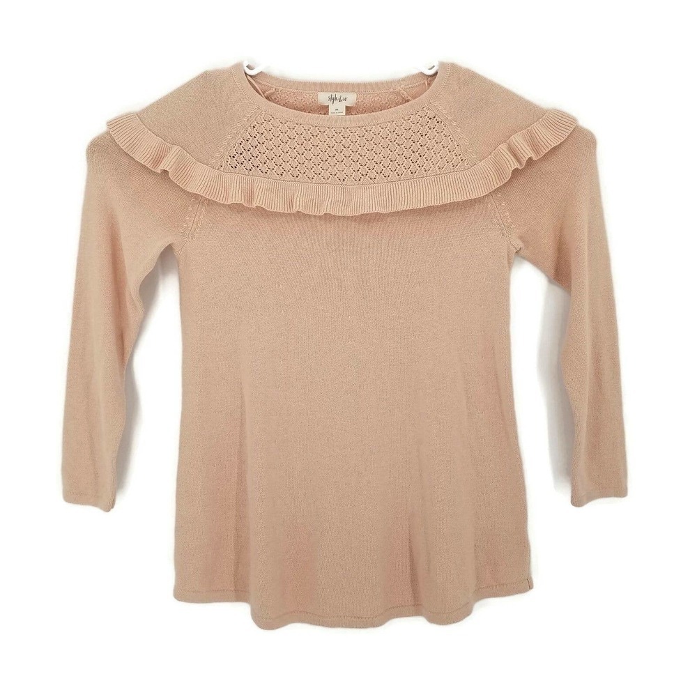 Style & Co Pink Pullover Ruffle Accent L/S Mid-Thigh Length Sweater Womens M